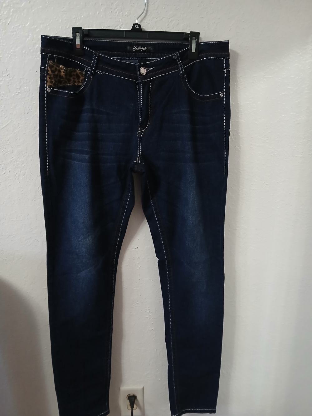 South Pole Dark Blue Skinny Jeans with Leopard Pocket